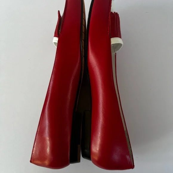 G.H. Bass & Co. Red and White Leather Fringe Loafers - Picture 6 of 7